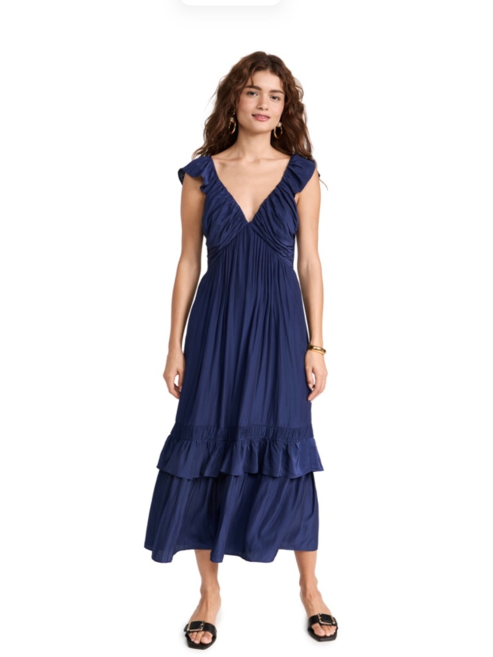 NWT Ramy Brook Nelly Ruched Midi Dress in Marrakech Blue